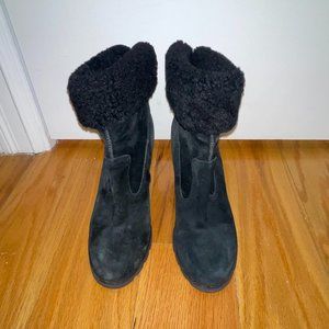 Black Suede Ugg Heeled Boots